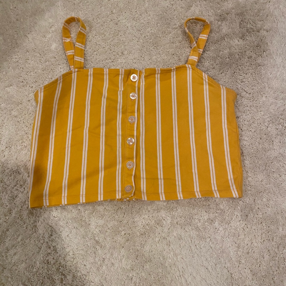 Yellow and White Stripped Cropped Shirt